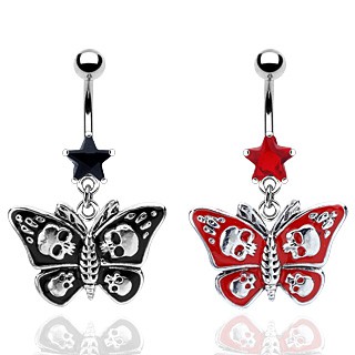 Gothic Butterfly with Skull Navel Piercing Rot