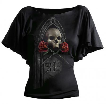 Skull & Crossed Roses Girlie Latin Shirt, schwarz