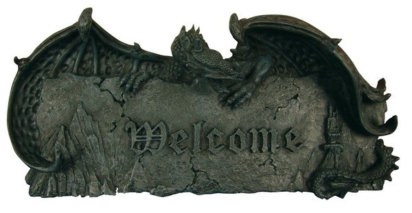 Türschild "Welcome"; mit Drachen